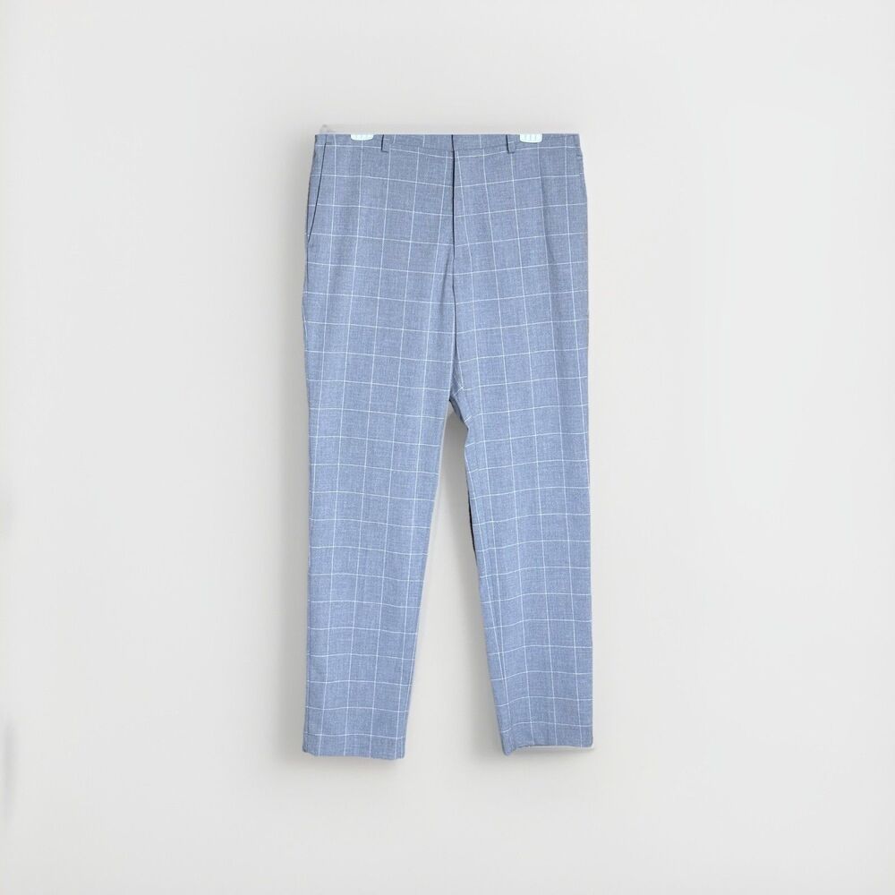 H&M Dress Pants Men's 31 Gray Window panel Check Slim Fit Business Casual Coupe